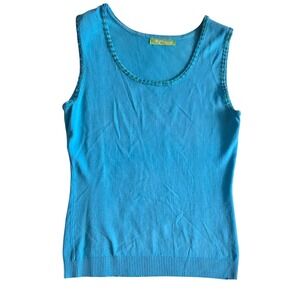 VINTAGE M Mapa Rui sequin edged rayon‎ blend sleeveless tank top turquoise aqua